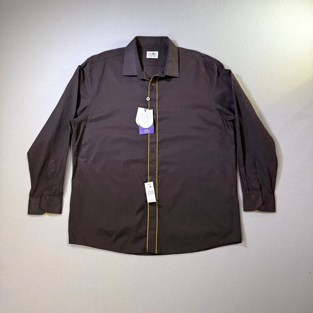Tayion Men's Slim-Fit Trim Solid Dress Shirt brown/gold 18-18.5 36-37 $60